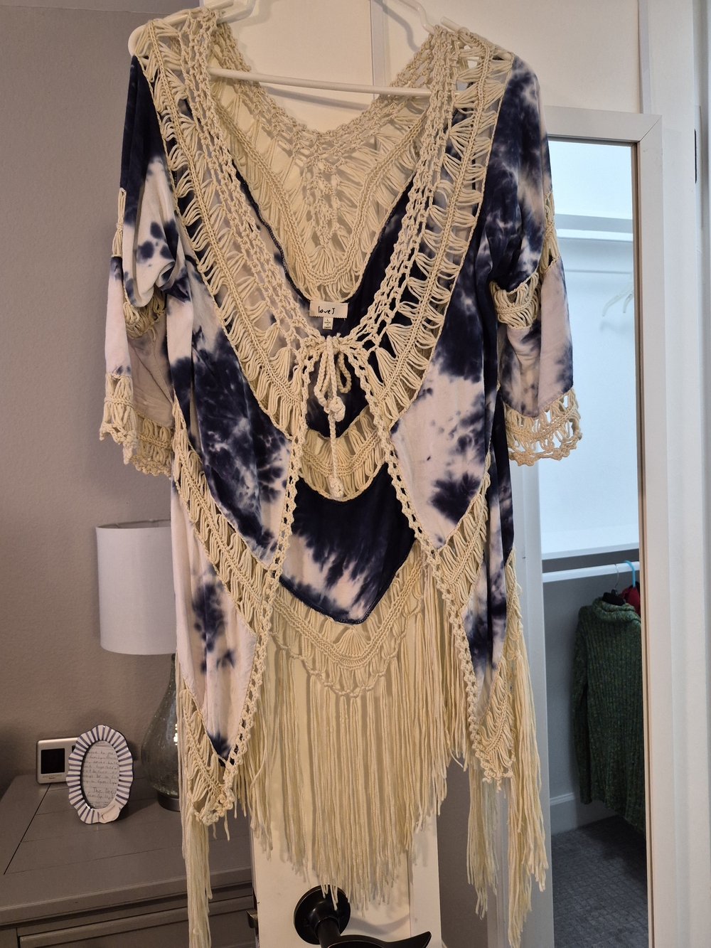 love J Navy Tie-Dye Crochet Fringe Tunic